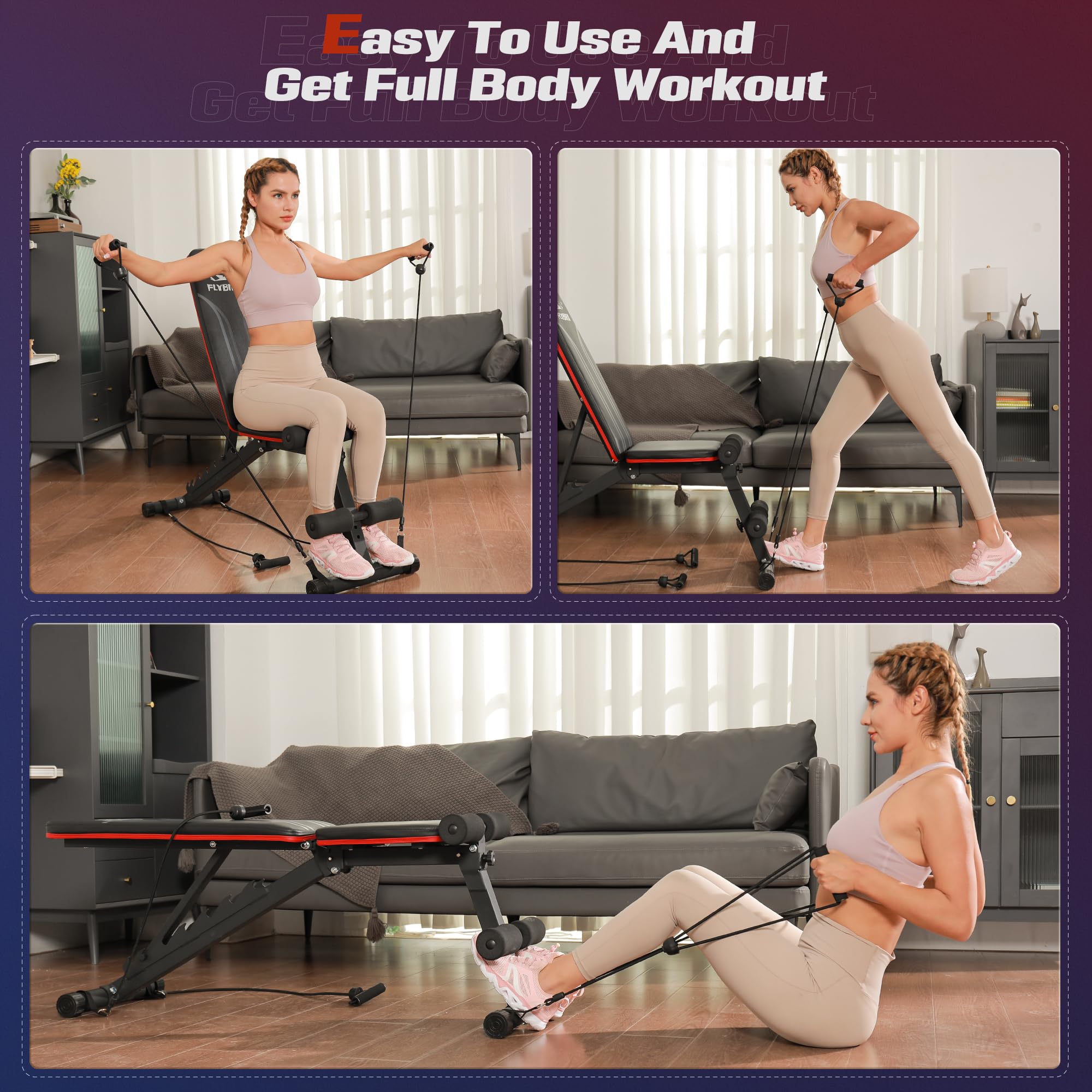 FLYBIRD Multifunktionale Hantelbank, 8-Fach Verstellbare Rückenlehne/3-Fach Verstellbare Fußstütze, 317 kg Belastbarkeit, Klappbare Trainingsbank mit 90° für das Heim-Fitnessstudio